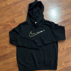 Nike Women Black Hoodie with Metallic Gold Swoosh | Size Small